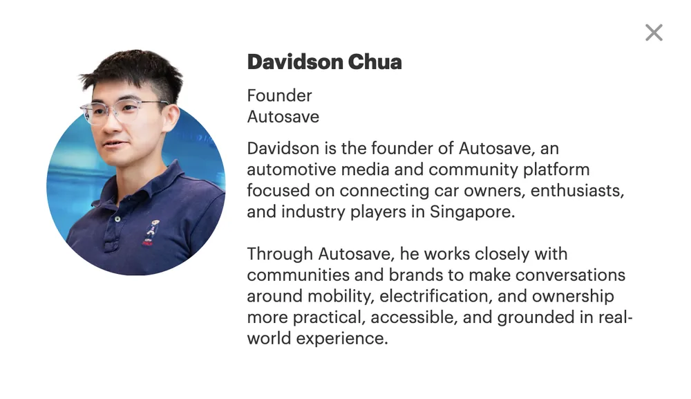 Sgcarmart Beyond Motion 2026 speaker profile for Davidson Chua, Founder, Autosave