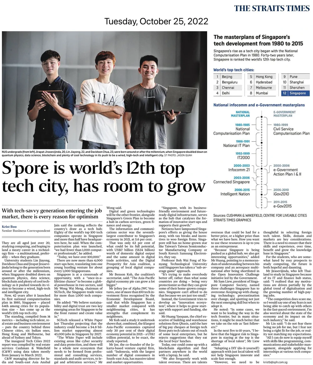 The Straits Times feature quoting Davidson Chua on Singapore's tech ambitions