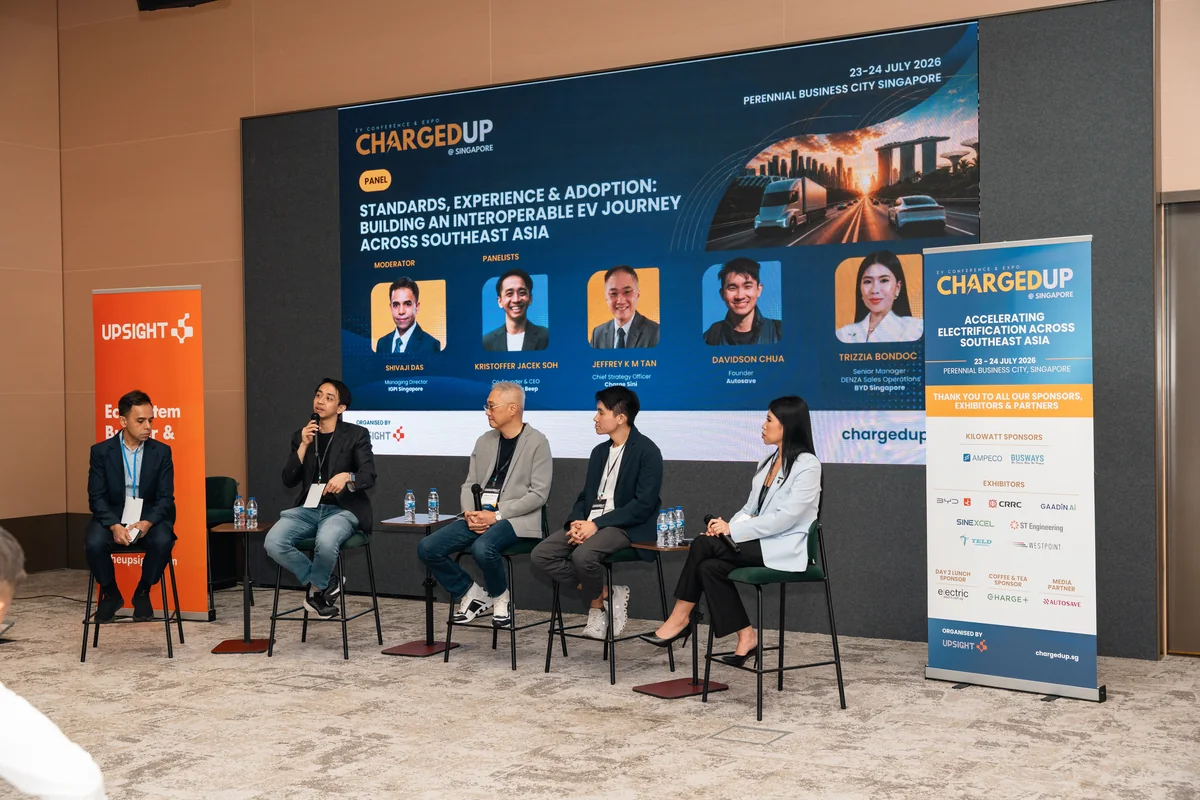 Davidson Chua on stage during the ChargedUp @ Singapore 2026 panel discussion