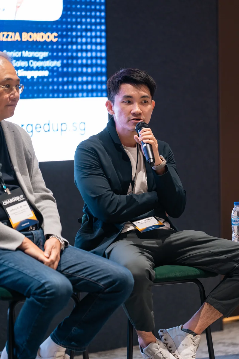 Davidson Chua (Founder, Autosave) speaking on the panel “Standards, Experience & Adoption: Building an Interoperable EV Journey Across Southeast Asia” at ChargedUp @ Singapore, July 2026